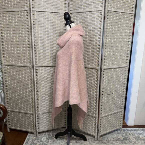 Chico’s Cozy Stripe Cowl Neck Poncho O/S Mellow Rose Pink Metallic Fringed NEW - Picture 2 of 9